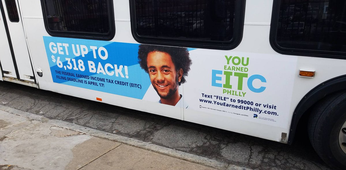 PhilaRevenue's tweet photo. Have you checked to see if you are eligible for EITC yet? Word is spreading around #Philly! Sign up for #EITC mobile updates by texting "File" to 99000 and get reminders of deadlines, FREE tax prep locations and more! https://t.co/CQkO9X5dvw https://t.co/s8jVMgKepr