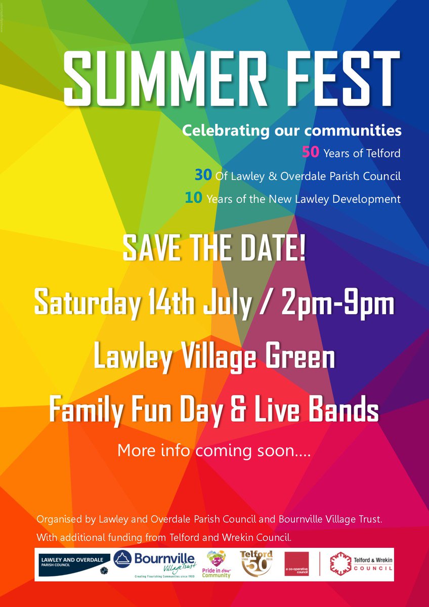 BVT_Lawley's tweet photo. Did You Know?
BVT are working alongside @LOParishCouncil to plan #SummerFest.
This years summer fun day and music festival. Thank you to @TelfordWrekin for additional funding through Telford 50, celebrating Telford's 50th birthday!
#LoveLawley #Telford50 #CreatingCommunities https://t.co/k5Y5YO8fyJ