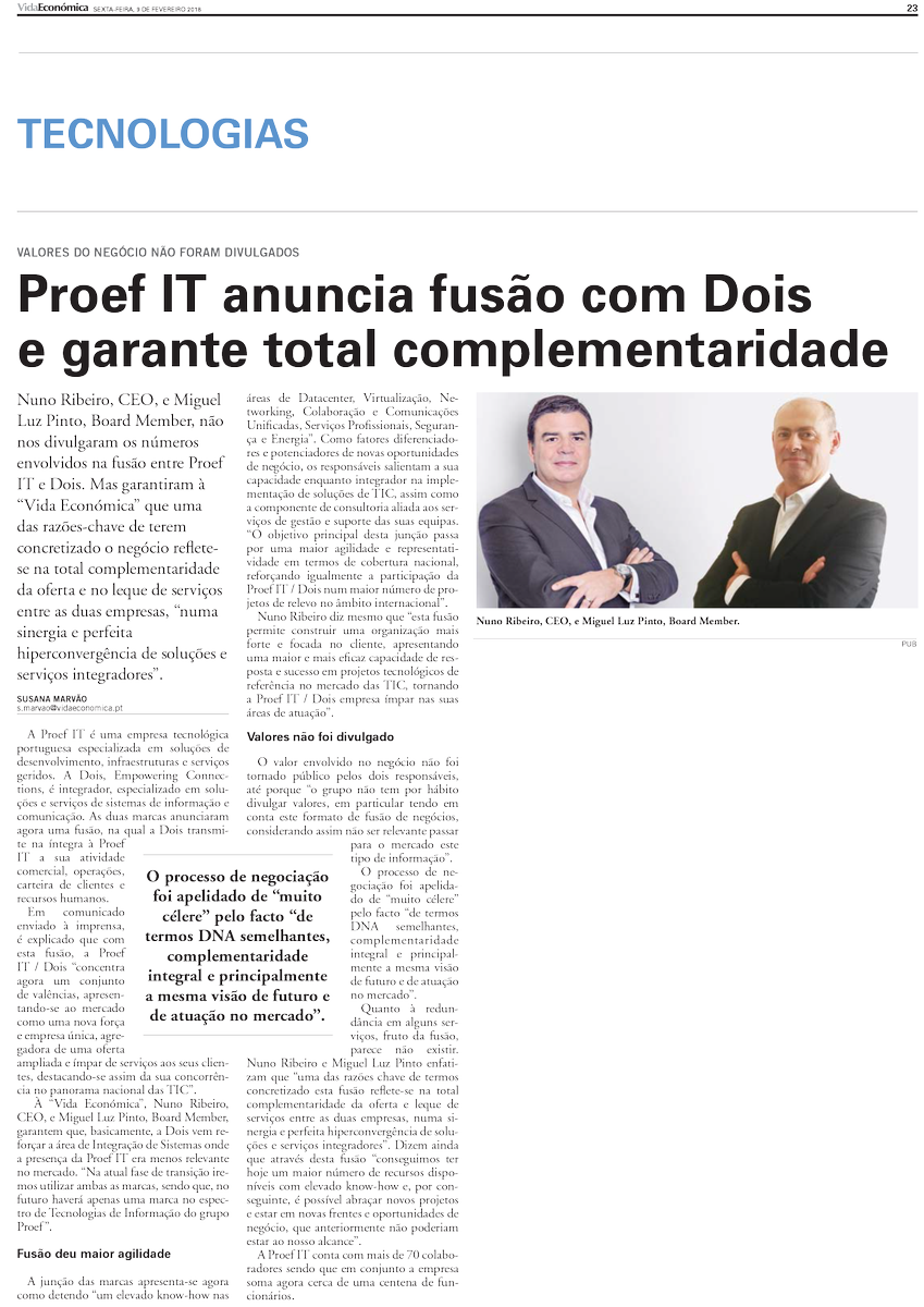 2VGSI's tweet image. We’re on the news today @ Vida Económica Portuguese newspaper!
Hoje somos notícia @ Jornal Vida Económica! @