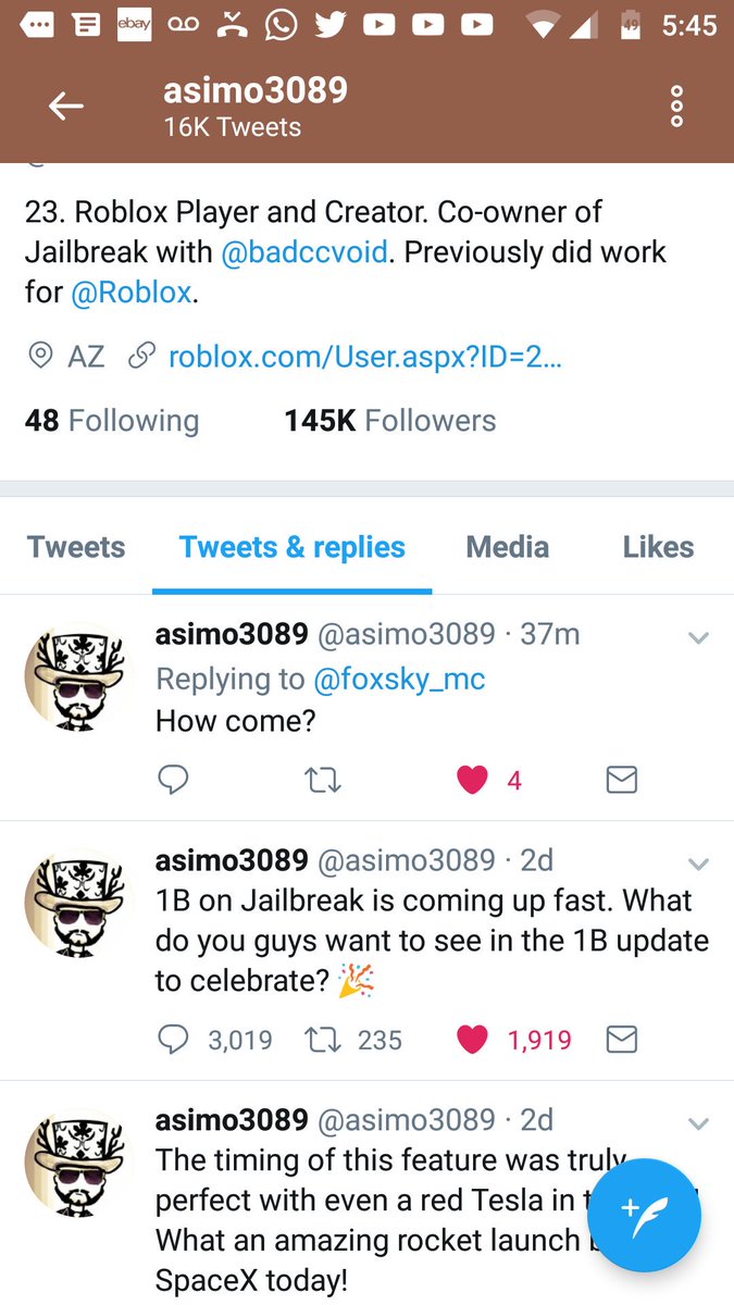 Asimo3089 On Twitter How Come - roblox jailbreak creator twitter