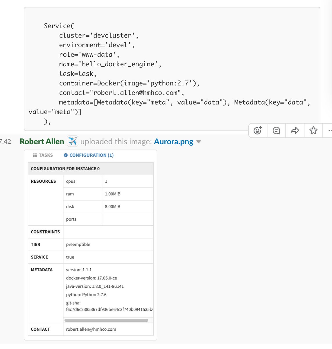 zircote's tweet image. Add metadata to your @ApacheAurora jobs! (This took me a while of digging in source to find out. Must open a PR to the docs this weekend…)