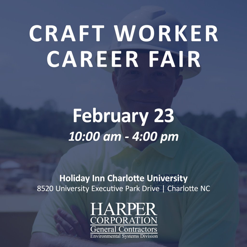 Harper_GC's tweet photo. Are you a craft worker in the Charlotte area? Harper General Contractors is now hiring qualified craft workers, and will be hosting a Craft Worker Career Fair at the Holiday Inn Charlotte University from 10am to 4pm. Hope to see you there! https://t.co/IrQnRBT2U2