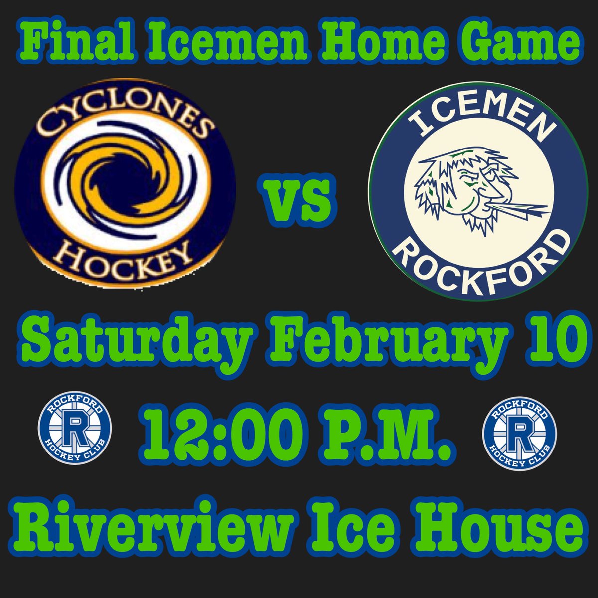 Icemen2018's tweet photo. It’s the final home game of the 2017-18 Season as the Icemen take on the Cyclones Saturday at Riverview. Be there as the boys prepare for their playoff run at the NIHL Championship! https://t.co/xsOmIXDKve
