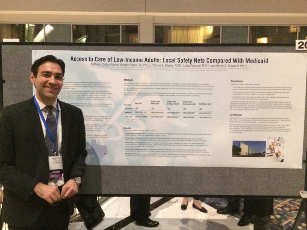 MITREhealth's tweet photo. #MITREcorp’s Carlos Ramos presented on “Access to Care of Low-Income Adults in Houston, Texas: Local Safety Net Compared with Medicaid" at the #NHPC18 Health Care Coverage and Access poster session this week. https://t.co/XWdAIC9daM