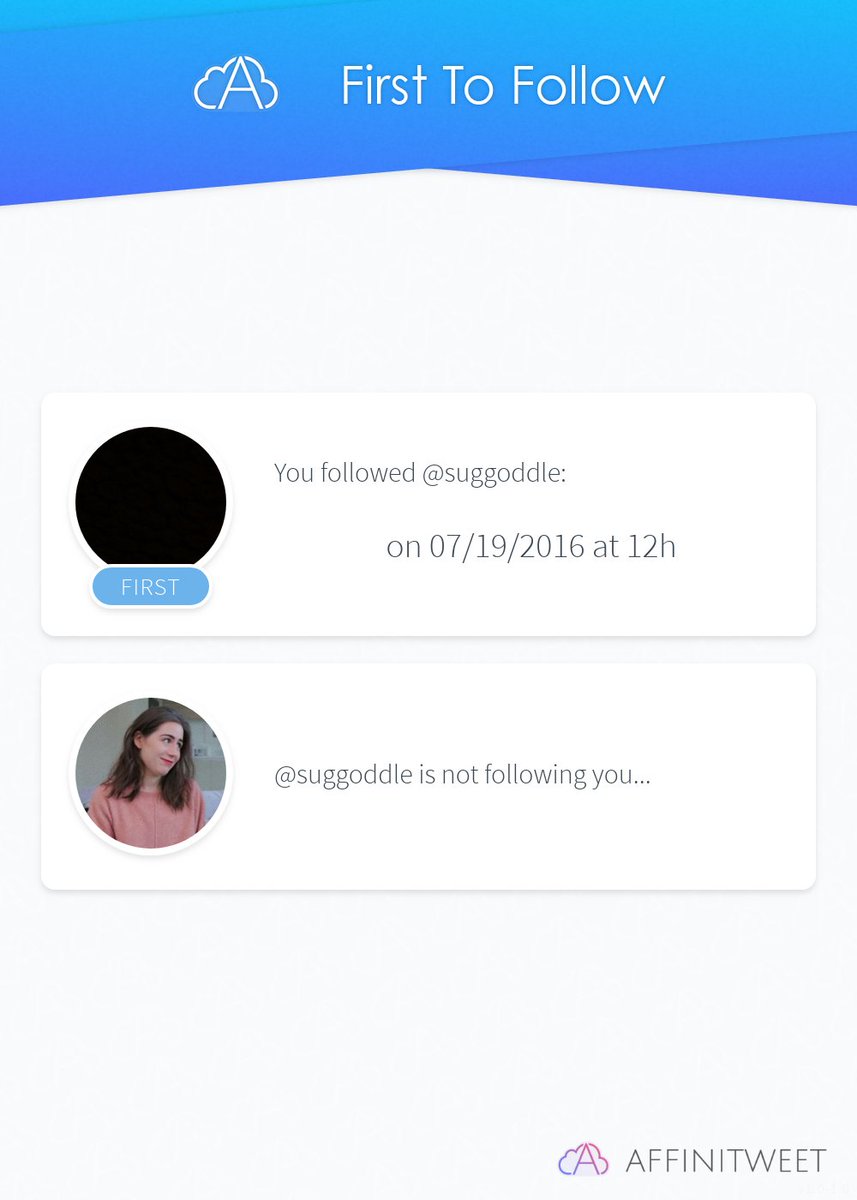 zjdeleted's tweet photo. #Affinitweet First To Follow
You followed @suggoddle on 07/19/2016 at 12:22:01.
@suggoddle is not following you...
via https://t.co/J3NhuEry6H https://t.co/ThVAoy1z59