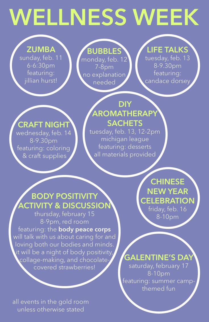MarthaCookBldg's tweet photo. Next week is Wellness Week here at the Martha Cook Building, and current Cookies are encouraged to check out these great events that are taking place! https://t.co/imk7VLk7Qx