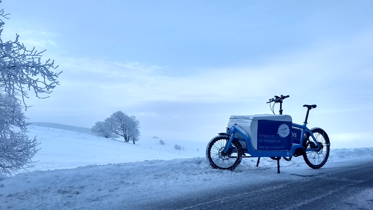 Eine Tour in den Schnee. Mit 96% Akku. Der Schauinsland und das LastenVelo 08 - EWS machen es möglich. Danke an den Nutzer für die tollen Bilder!