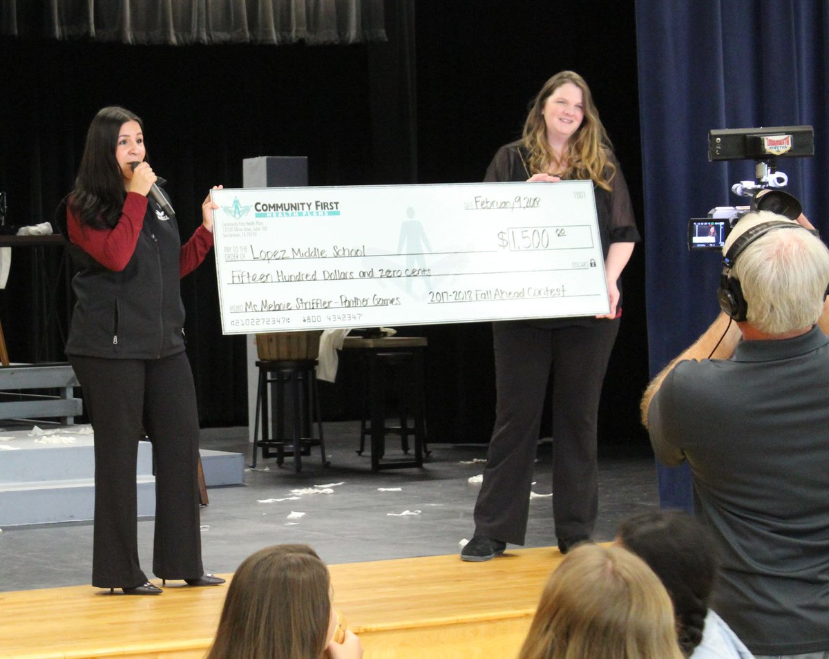 Thanks Mrs. Striffler for securing grant from Community First Health Plans and helping Lopez MS students!