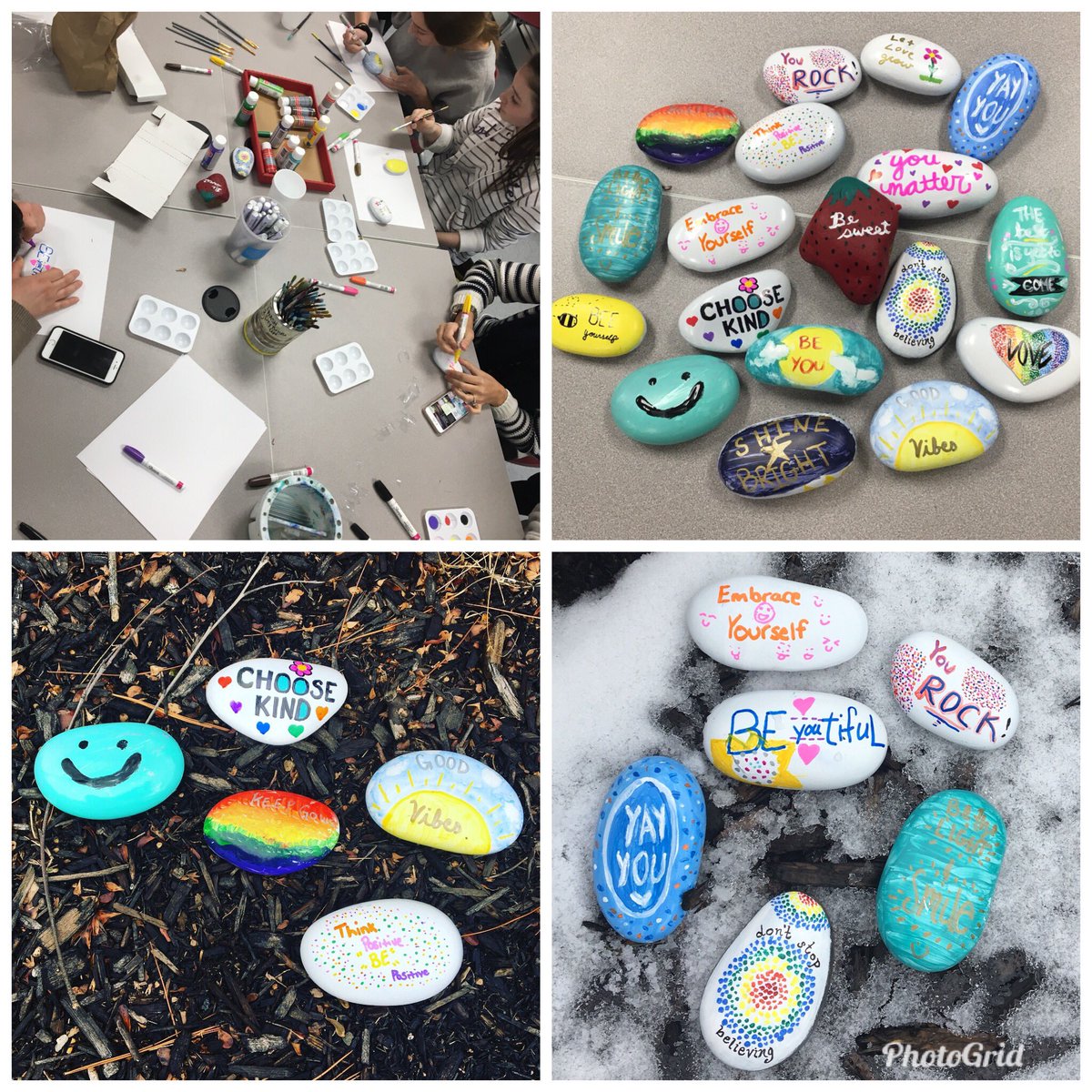 NHS students spreading positive thoughts, showing their creativity and brightening our senior courtyard  #kindnessrocks #nationalschoolcounselingweek <a href="/NutleySchoolsNJ/">NutleyPSD</a> <a href="/NutleyPrincipal/">Denis Williams</a>