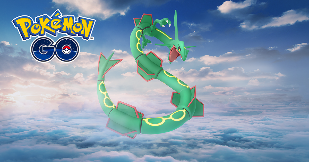 Rayquaza, the Legendary Pokémon originally discovered in the Hoenn region, has descended from the ozone layer in the sky! Get ready for battle, Trainers!