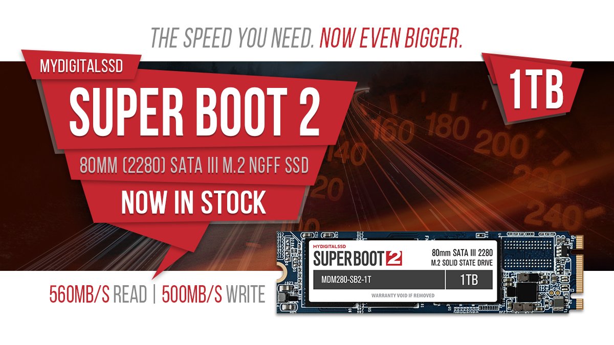 MyDigital's tweet photo. NOW IN STOCK: #1TB #MyDigitalSSD #SuperBoot2 (SB2) Slim 7 Series #SATA3 2280 M.2 #SSD #SolidStateDrives have arrived, get yours today for only $266.32! https://t.co/dmtACYhDJx https://t.co/yByCcPLcaD