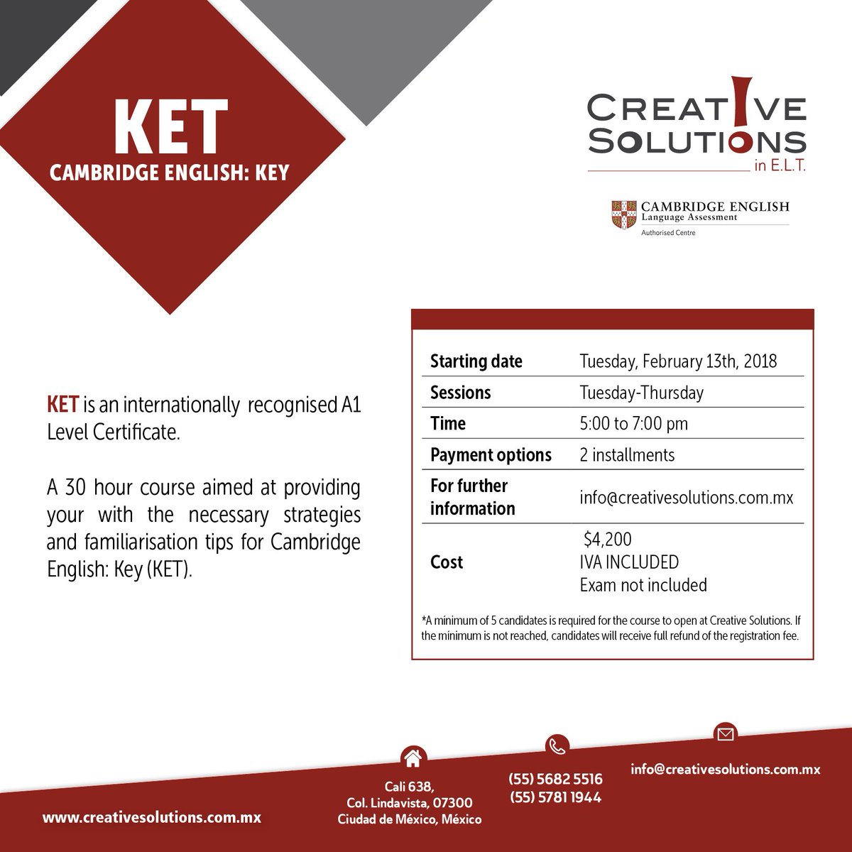 CSiELT's tweet photo. Próximos cursos #KET #PET #PreparationCourse #creativesolutionsinelt #teacher #study #English https://t.co/qrMht9EfsP