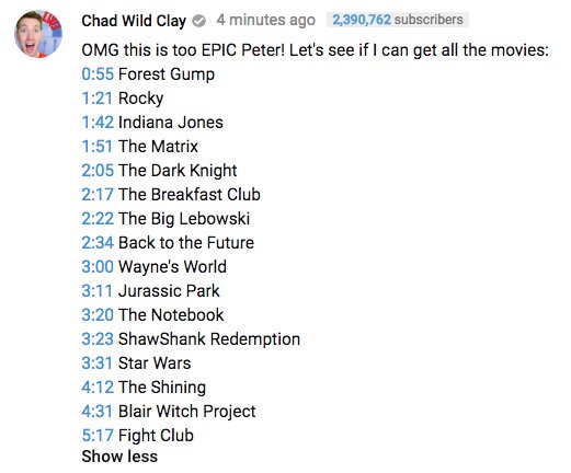 Chad Wild Clay On Twitter Although I Think My Comment Went To The Spam Folder I Want Bragging Rights For Getting All The Movies Peter Haha - chad wild clay roblox account name