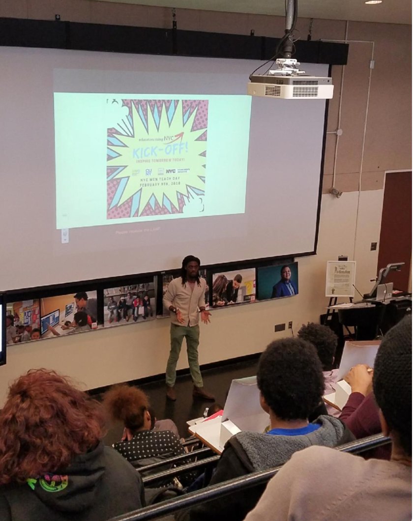 nycmenteach's tweet photo. You can go fast alone but you'll go further together. @nycmenteach Program Manager brining words of aspiration to our #EdRisingNYC high school students #NYCMTDAY2018 #BMCC https://t.co/ZEQOuinya8