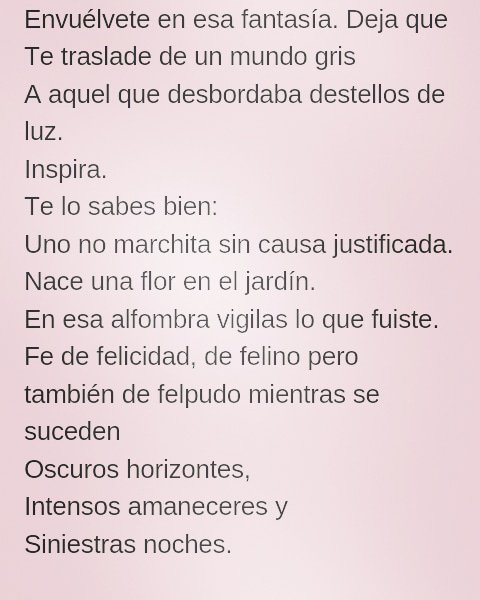 LvePizzicatos's tweet photo. Uno no marchita sin causa justificada.
Nace una flor en el jardín.
En esa alfombra vigilas lo que fuiste.
Fe de felicidad, de felino pero también de felpudo mientras se suceden
Oscuros horizontes,
Intensos amaneceres y
Siniestras noches.

#microrrelato #microcuentos #pizzicatos https://t.co/iS8gKeYfCc