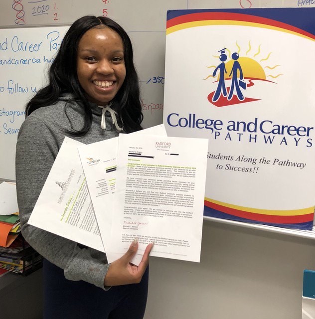 ccpathways's tweet photo. Three and counting! Congrats to AnnMarie, who’s been accepted to Morgan State, Towson, and Radford Universities! #ccpstudents #CCPDoingBigThings #ccpathways #collegedreams #collegeready #collegeadmissions @The_AnnMarie_ https://t.co/JmvVe0mAK6