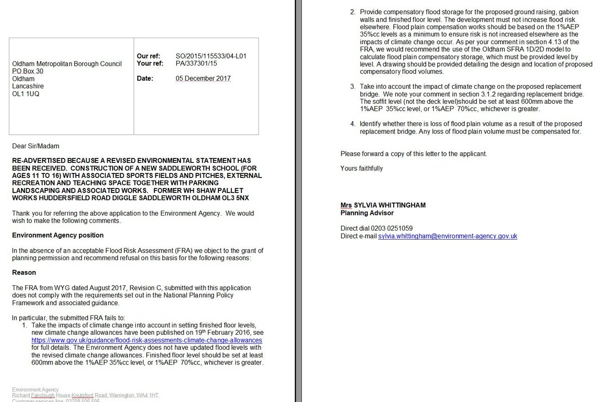 SaveDiggle's tweet image. Update:

The Environment Agency have objected to the ‘refreshed’ planning applications for the proposed new 1500 pupil Saddleworth School in Diggle, stating: 'we object to the grant of planning permission and recommend refusal'.

Further info which was obtained via FOI here: