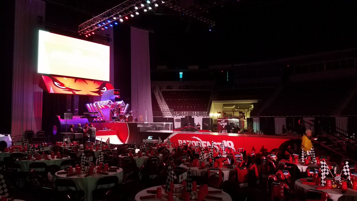 priebe's tweet image. So we did something cool yesterday. Had a blast creating this 60ft drag car, progtamming the lights and dropping Coach Morris from the rafters!