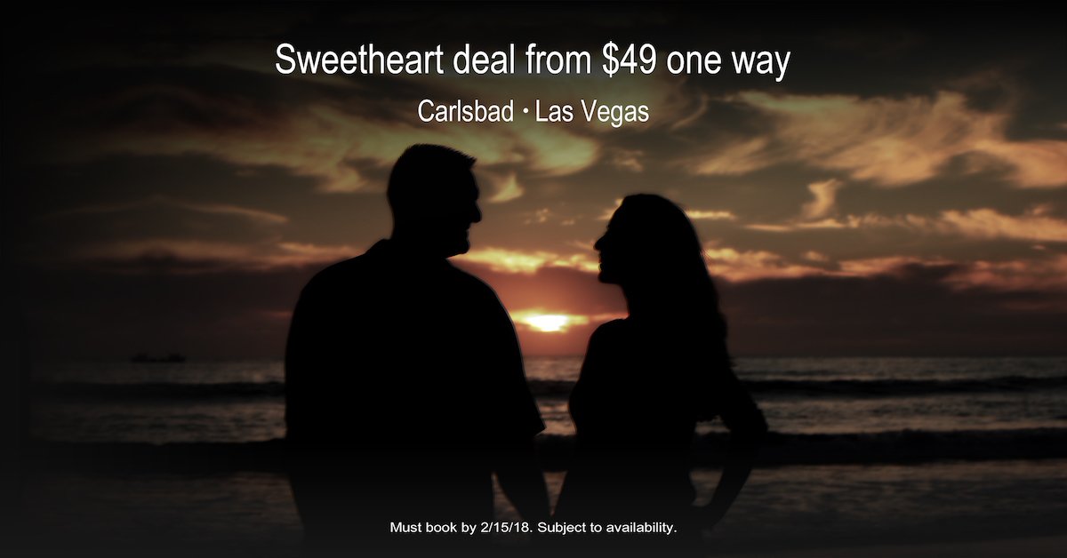 Sweetheart deal to/from Las Vegas and Carlsbad from $49 each way + many other dates back at $69! Book now at caljetelite.com