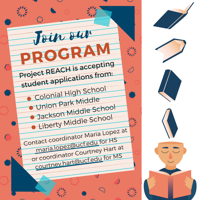 ucfProjectREACH's tweet photo. Have a friend who would benefit from our program? We're still accepting applications for project REACH so contact us to get an application via email or at school! #ocps #orlandoschools #middleschool #highschool #education #trioprogram #collegeprep #highschoolprep #ucf #forthekids https://t.co/8XlH87nNMx