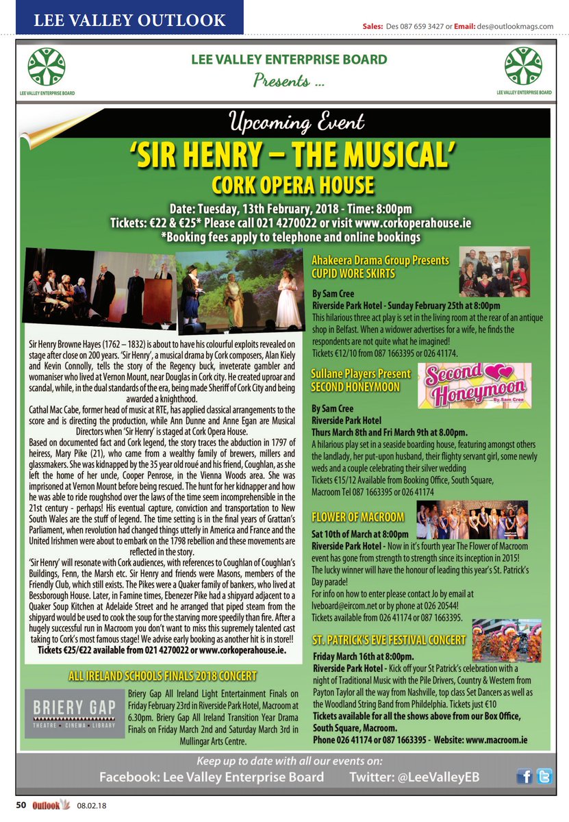 Make sure to check out our page on the Lee Valley Outlook for info on Sir Henry's upcoming performance at <a href="/CorkOperaHouse/">Cork Opera House</a> as will as our exciting spring line up at Riverside Park Hotel!😁 #LeeValley