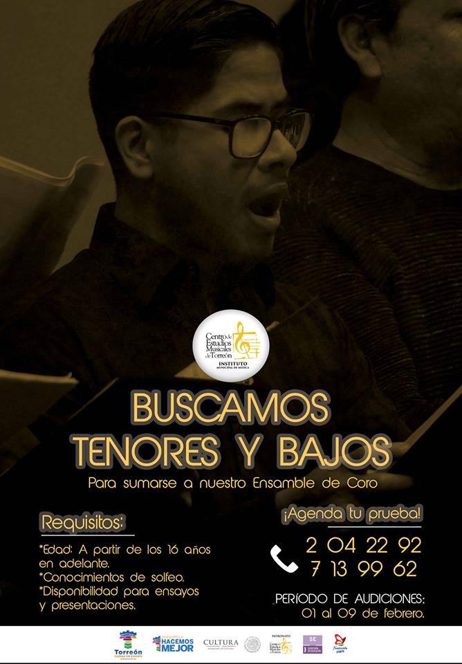 ¡HOY! ¡ÚLTIMO DÍA PARA AGENDAR TU PRUEBA!
¡Agenda tu audición al 2 04 22 92 o al 7 13 99 62!
#InstitutoMunicipalDeMúsicaDeTorreón 🎼🎺🎻🎵🎶🎤🎷🥁