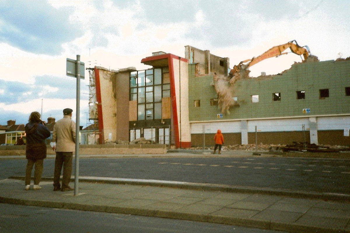 Crosby Baths in its 1980s heyday...and during demolition in 1998 | @angelcakephotos