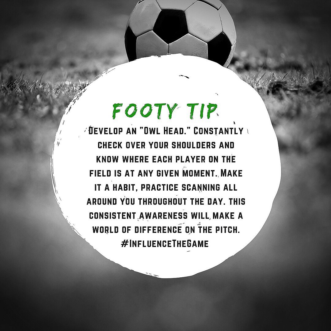 GenerationFooty's tweet photo. Can’t emphasize this enough to young players. 
Watch the best players in the world and notice how often they are scanning their surroundings at all times... it will make your neck hurt just watching them. #FootyTip #InfluenceTheGame https://t.co/1Tg0lanYJl