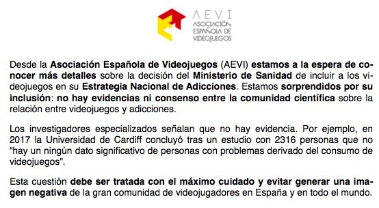Estamos sorprendidos y a la espera de conocer más detalles sobre la decisión de incluir a los videojuegos en la Estrategia Nacional de Adicciones: no hay evidencias ni consenso entre la comunidad científica sobre la relación entre videojuegos y adicciones peerj.com/articles/3838/