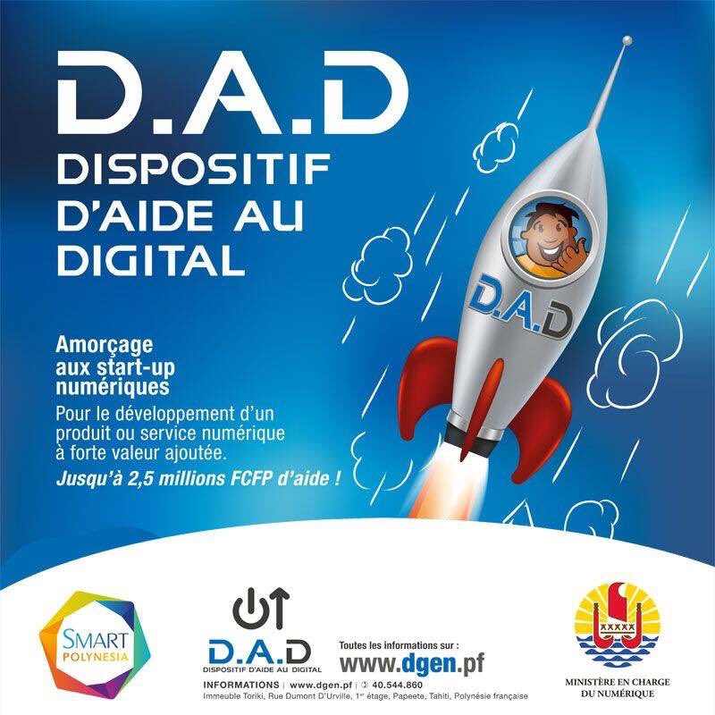 SmartPolynesia's tweet image. #SmartPolynesia #Axe1_Action2 - Le Dispositif d&apos;Aide au Digital #DAD : Catégorie 1 - Amorçage aux startups numériques. Une aide allant jusqu&apos;à 2,5 millions de FCFP #startups #Polynésie #numérique #digital