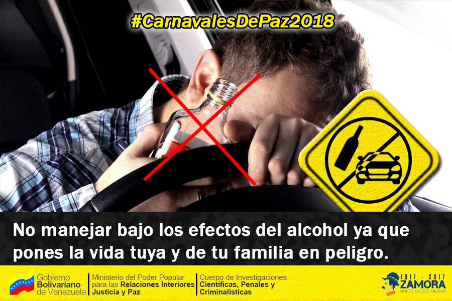 cicpc8cazucar's tweet photo. Estos carnavales disfruta con precaución, si tomas no manejes. #CICPC @DouglasRicoVzla @PRENSACICPC @CICPC378 https://t.co/d65A12P0iE