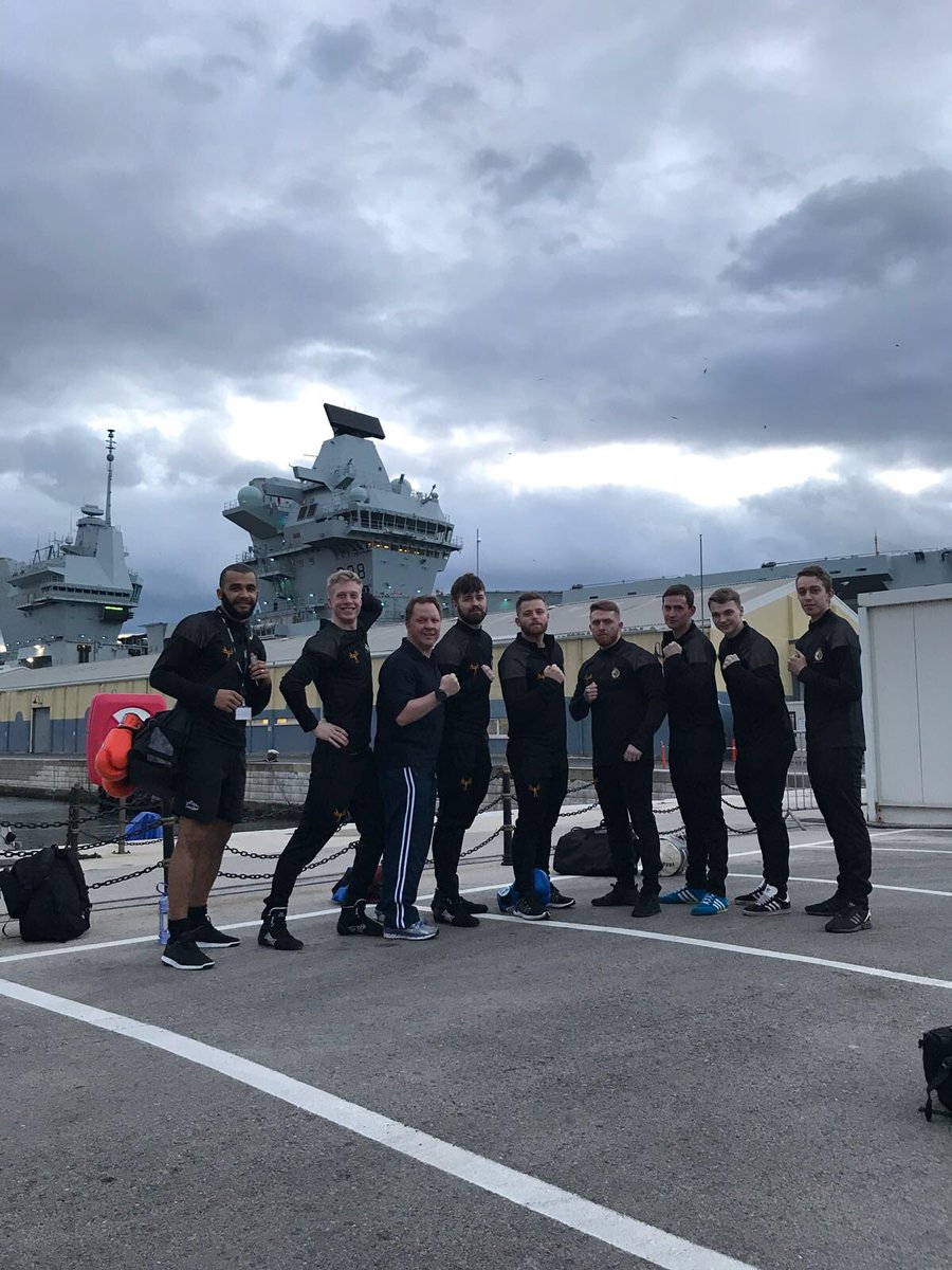 Boxing squad on flight deck.