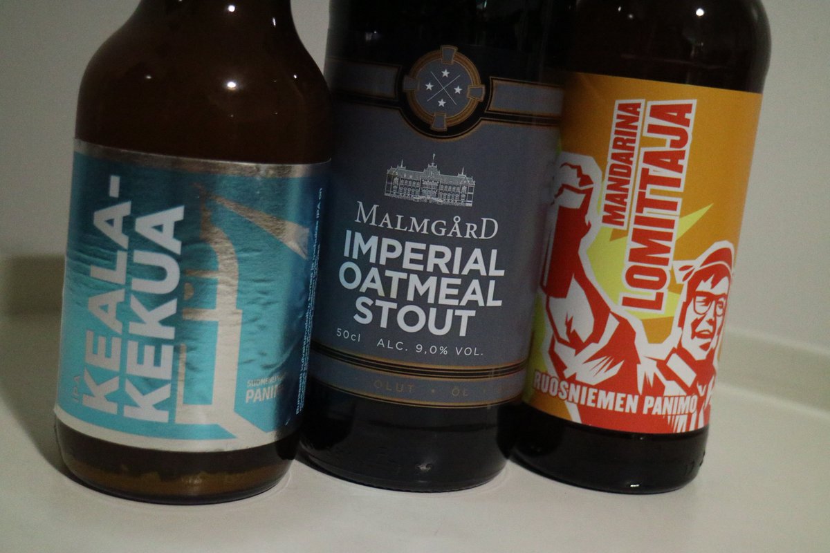 Ostin 3 #olut'ta Alkon käsityöläisolutkattauksesta!
- @Suomenlinnanpa Kealakekua IPA
- <a href="/MalmgardBrewery/">Malmgård Brewery 🍺</a> Imperial Oatmeal Stout
- <a href="/ruosniemen/">Ruosniemen Panimo - Ruosniemi Brewery</a> Lomittaja Mandarina Saison
#craftbeer #pienpanimo