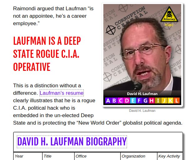 (12) If you want to grab a lot of DATA on LAUFMAN, go HERE, and you will be WAY AHEAD of the headlines. He is a NEXUS to many different SCANDALS. The reason why he's still alive is also in this link. Vince Foster LACKED certain things that LAUFMAN HAS. https://americans4innovation.blogspot.com/2017/03/career-cia-deep-state-hack-behind.html