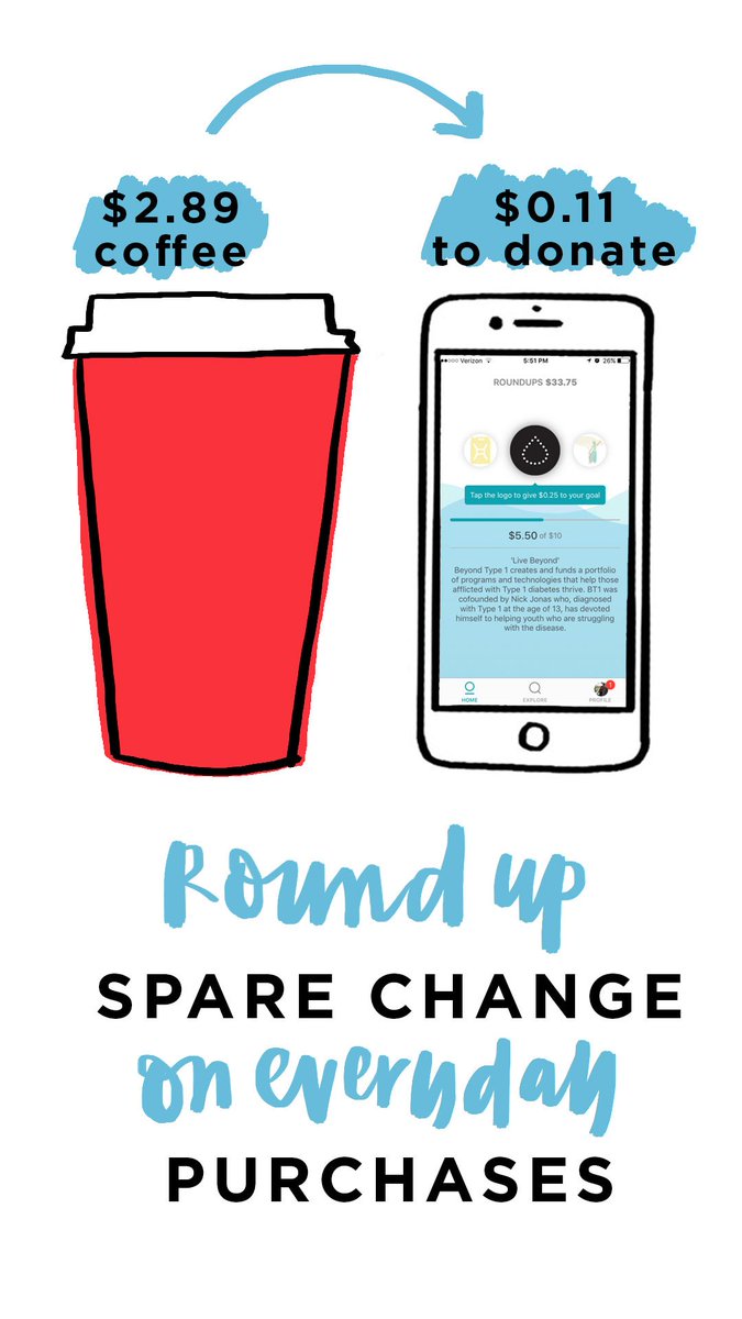 GiveTide is like a change jar that lives in your phone + collects your spare change from credit card purchases, so you can donate it later. We'd be honored to be your chosen charity! <a href="/GiveTide_Turtle/">GiveTide</a> #T1D #makechange givetide.com