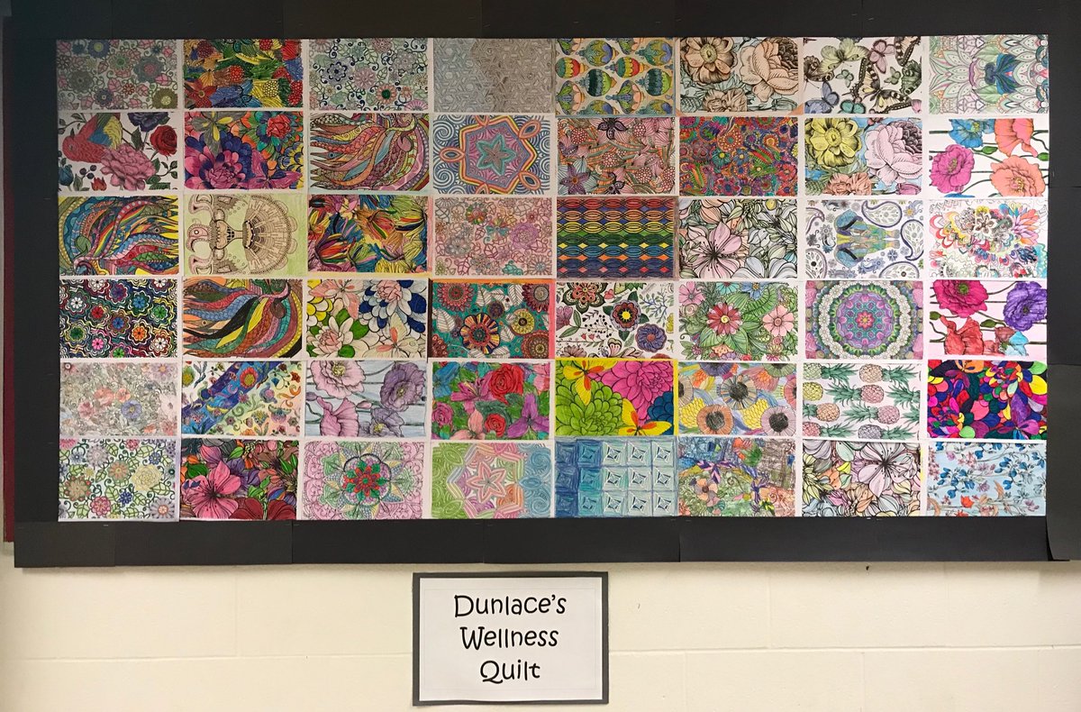 stacieberman01's tweet photo. When schools come together to collaborate the results are welcoming and represent all learners. Mindful colouring quilt 1 from Bell Let’s Talk Day! #schoolwide #collaborativeminds @Bell_LetsTalk @TDSB_DunlacePS @TDSB_MHWB @TDSBKat https://t.co/9dPNuuINUf