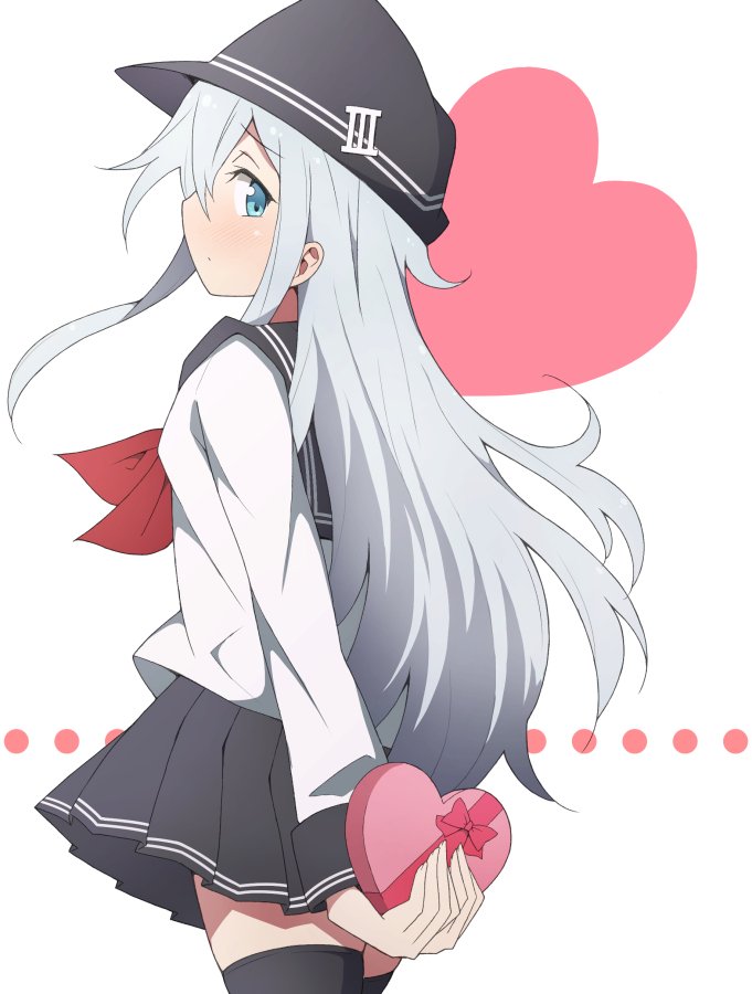 hibiki (kancolle) 1girl solo long hair thighhighs hat school uniform skirt  illustration images