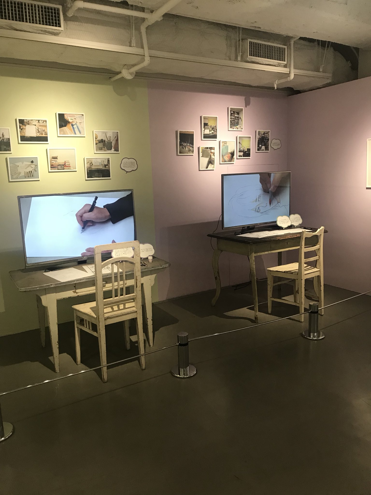 フィール ヤング編集部 展示モニターでは お二人が原画展のために描き下ろしたイラストのメイキングが見られます イラストはお互いのキャラを描きあったもの もちろん原画も展示してあります 映像も原画も超 貴重 くらもちいくえみ二人展 池袋