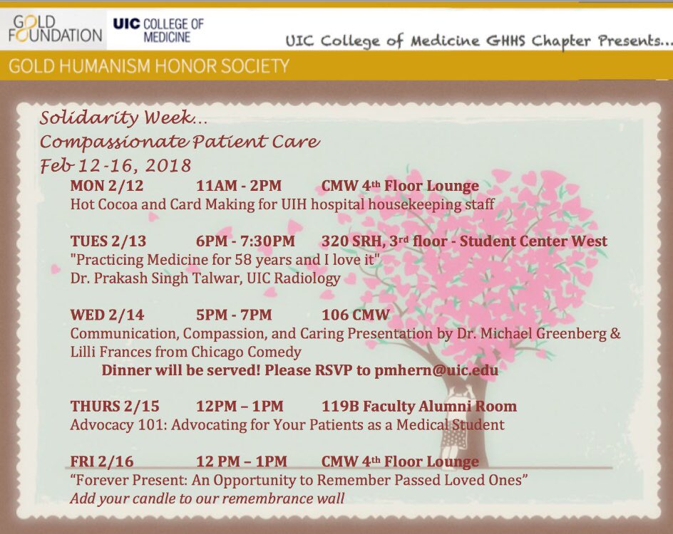 Join the UICOM Gold Humanism Honor Society for Solidarity Week, focusing on compassion in healthcare!