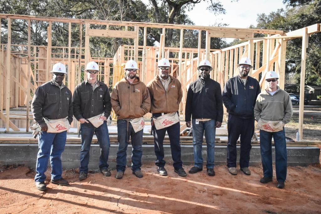 FloridaEDC's tweet photo. Via @GulfPower: Teammates from our Pine Forest office are taking on a different line of work as they help build a forever home with @PcolaHabitat. It's a beautiful day to transform our communities! #SOcommitted https://t.co/xPtdXQa1fn https://t.co/g6qiB369sr