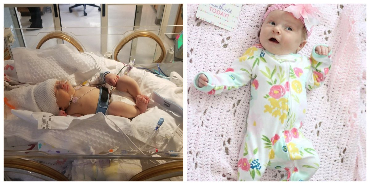 MrsEllingsonDCG's tweet photo. What a difference a month makes.  Happy 1 month, baby girl! https://t.co/STd5F0yPuk