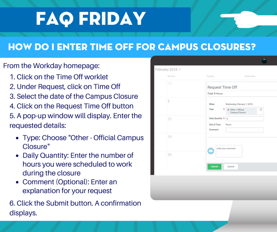 WorkLion's tweet photo. Multiple Penn State campuses were closed this week due to weather. Campus Closures may impact your time and attendance records in Workday. This #FAQFriday we’re showing non-essential employees who did not work during the closure how to submit this time off in Workday. https://t.co/Lk2dx8J5J8