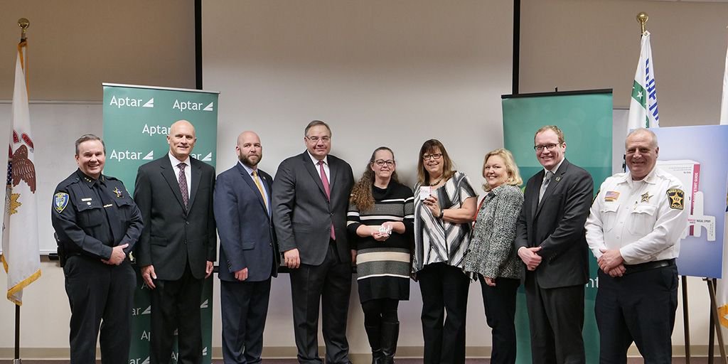 aptar's tweet photo. #McHenryCounty Substance Abuse Coalition does great work to raise awareness of opioid abuse and give access to life-saving solutions in our home county. Aptar &amp; @AdaptPharma's donation of #NARCAN will benefit  those in our community that need it most. https://t.co/42hO99th2p https://t.co/Dls2wSlAck