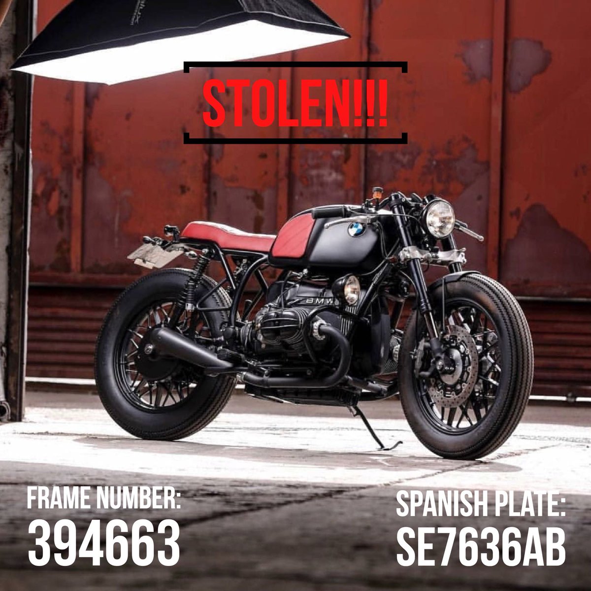 CafeRacerDreams's tweet photo. WE’VE BEEN STOLEN.
Last night 8/2 someone came into our garage located in Madrid and took a total of 8 CRD bikes and a red Porsche 356.
We are asking for your help in this search.
Please SHARE!!!

#caferacerdreams #caferacer #caferacerxxx #caferacers #motorcycle #stolenmotorcycle https://t.co/ntHTpNYKZk