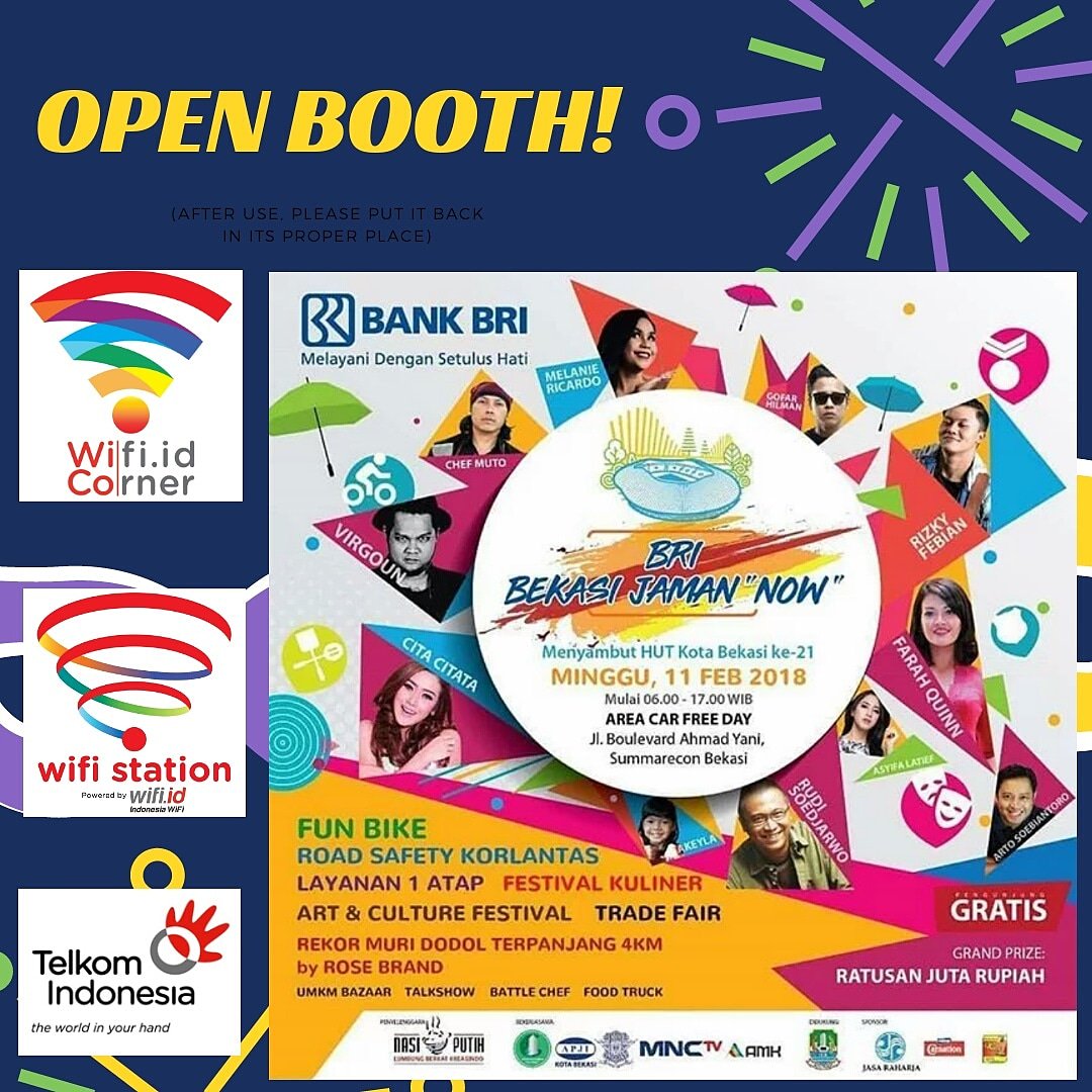 Yuk samperin booth kita di acara “BEKASI JAMAN NOW". Kalian juga bisa nyobain layanan wico 2.0 secara GRATIS!

#warnetzamannow #wifieverywhere #bringyourowndevice #bekasijamannow #hutbekasi2018 #eventbekasi #infobekasi #telkomindonesia #wificorner #wico2.0 #wico #wifistation