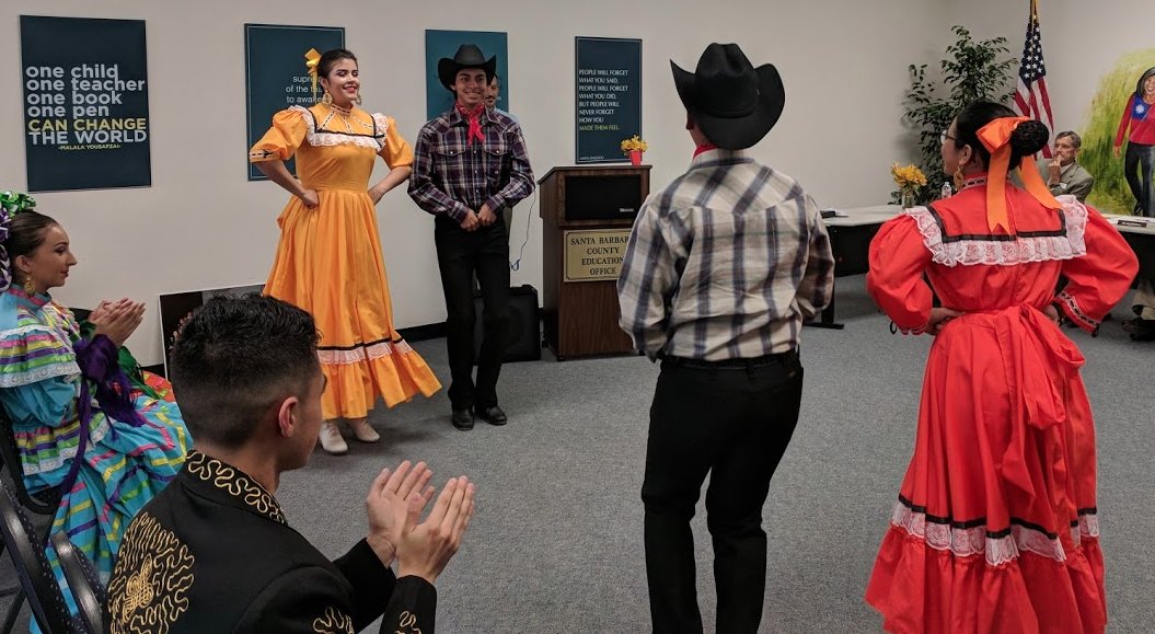 SBCEO's tweet photo. Amazing performers of @RighettiHS's Marimba Band &amp; Ballet Folklórico at the opening of yesterday’s @SBCEO board meeting in Santa Maria. Thank you dancers &amp; Sr. Ricardo Gabaldón Jr. 

Looking forward to their "Big Show" next month. #Baile! https://t.co/ybFa1TYnHj