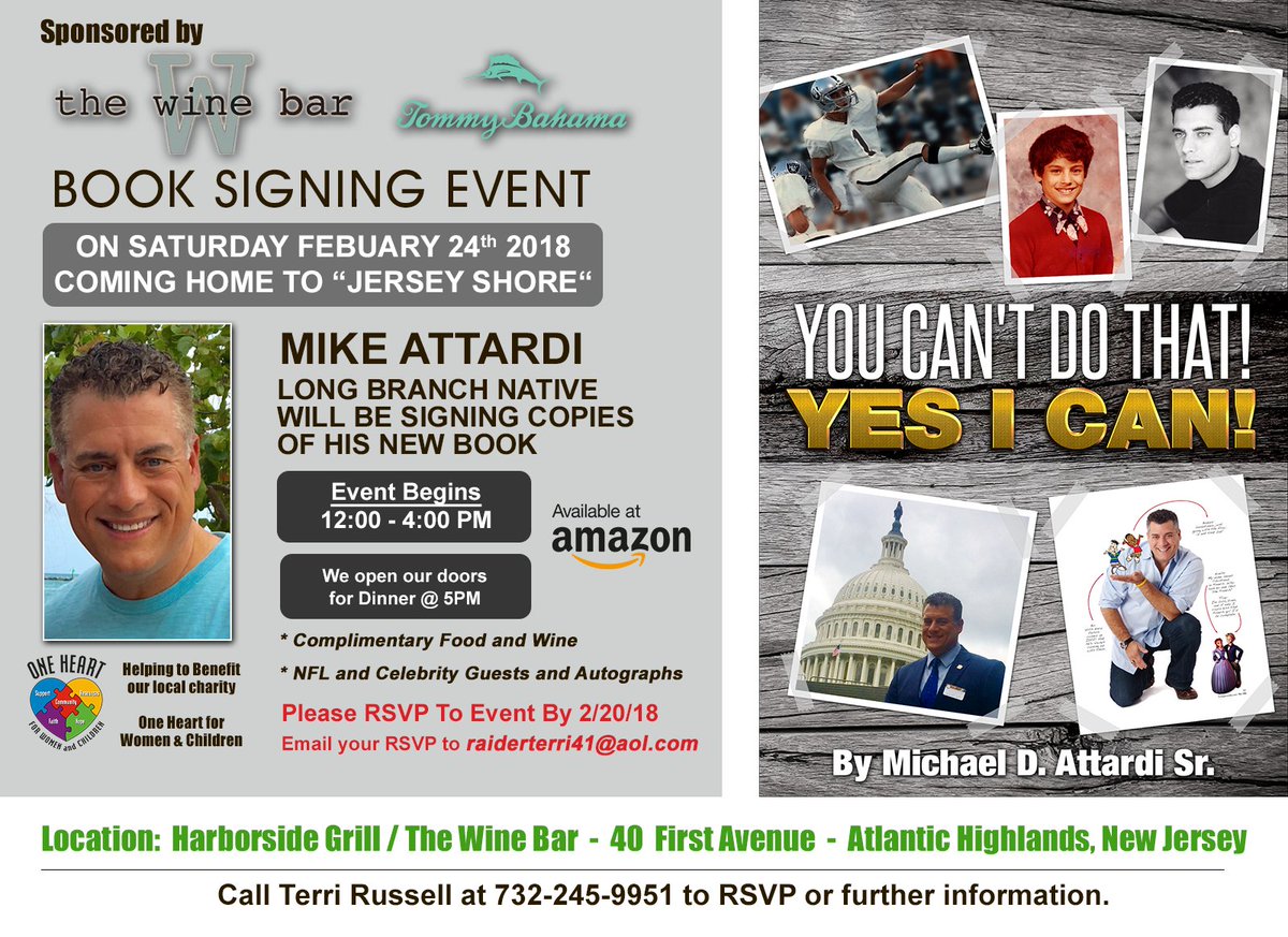 "#MichaelAttardi: NFL player, filmmaker, and author heads home to the Jersey Shore to present his newest book 'You Can't Do That! YES I CAN!' on February 24!  Special guests galore!"  Save The Date! or Order Your Book Here: goo.gl/PCn3ts