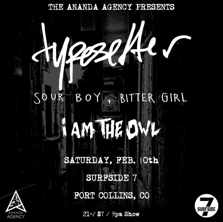 surfsideseven's tweet photo. TOMORROW! (SAT) ROCK!
The Ananda Agency Presents:
SOUR BOY, BITTER GIRL / TYPESETTER / I AM THE OWL
#freeodellsforfirst5folks https://t.co/kqJSFQfNDk