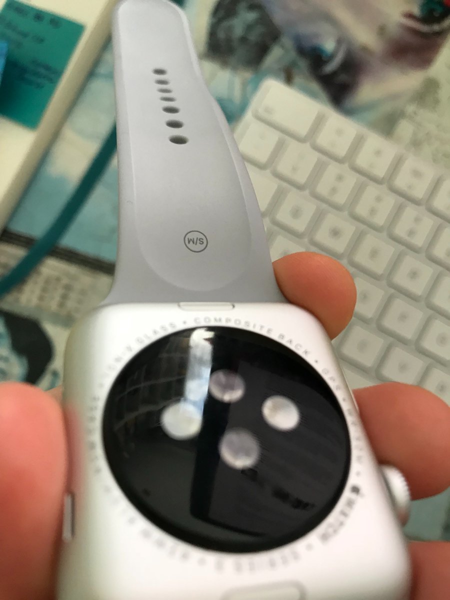 IndieGals's tweet photo. @Apple don't want to alert you, but is it normal for the Apple watch to burn the skin a little bit? Or was it just working really hard to find my heart rate? Or is it my husband's way of gifting me something that will kill me slowly? So many questions. 🧐 https://t.co/0vw7lUZiYQ