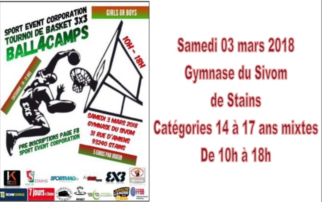 CD93Basket's tweet photo. TOURNOI 3x3 SPORT EVENT CORPORATION - Samedi 3 Mars
Gymnase du Sivom @VilledeStains @BasketIDF #StayWithThePlay #basketballneverstops #fierdenosjeunes #GO93 #GAGNONSENSEMBLE #basket93 #comité93basket #SSD2024 #jeunesbasket93 @BasketMonde Catégories de 14 à 17 ans MIXTES 10h à 18h https://t.co/r0z5R91jmo